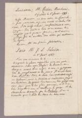 1 vue Bonnet, Charles. Copie de lettre à Michel-Jean-Louis Saladin, dit Saladin du Vengeron. - Sans lieu, 7 janvier 1785