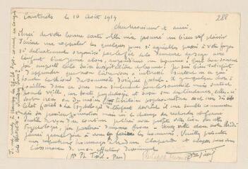 2 vues  - Tissié, Ph[ilippe Auguste]. 1 c.a.s. à Edouard Claparède. - Canteret, 16 août 1919 (ouvre la visionneuse)