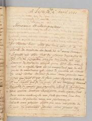 4 vues  - Delmestre. Lettre autographe signée à [Antoine Court].- Lyon, 4 avril 1721 (ouvre la visionneuse)