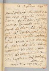 14 vues  - Goson, [Marion] de. 4 lettres autographes signées à Antoine Court.- Nîmes, 13 janvier 1730 - [vers 1734] (ouvre la visionneuse)