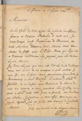 4 vues  - Pic, [Jean]. 2 lettres autographes signées \'Pic p[ère]\' à Antoine Court.- Genève, 6 février - 3 juillet 1730 (ouvre la visionneuse)
