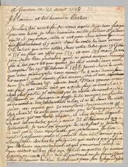 12 vues  - Genolhac, [Gabriel]. 4 lettres autographes signées à \'Mr Petit, mar[ch]and de Perles a presant à sa maison de campagne\' [Antoine Court].- Genève, 27 août 1728 - 7 août 1730 (ouvre la visionneuse)
