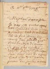 4 vues  - [Carrière, David]. Lettre non signée à \'ma chère Demoiselle\' [Mme Antoine Court].- 17 octobre 1728 (ouvre la visionneuse)