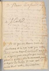 4 vues  - Vigouroux. Lettre autographe signée à [Antoine Court].- Nîmes, 12 février 1729 (ouvre la visionneuse)