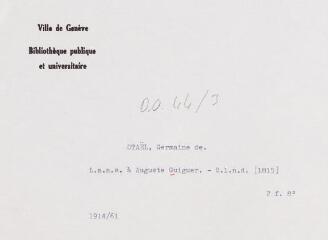 3 vues [Staël, Germaine de]. Lettre autographe non signée à Auguste Guiguer. - Sans lieu ni date. [1815]. 2 f. in-octavo