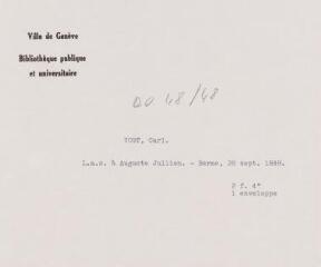 4 vues  - Vogt, C[arl]. Lettre autographe signée à Auguste Jullien. - Berne, 28 septembre 1849. 2 f. in-quarto et 1 enveloppe (ouvre la visionneuse)