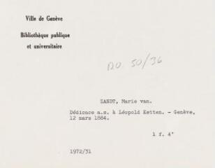 2 vues  - Zandt, Marie van. Dédicace autographe signée à Léopold Ketten. - Genève, 12 mars 1884 (ouvre la visionneuse)