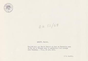 3 vues  - Morlot, Daniel. Traitté fait par Daniel Morlot et Jean de Turrettini avec le Sr. de la Primaye pour \'la perfection d\'un ouvrage\' sous Cossonay. - Sans lieu, 16 octobre 1642. 2 f. in-folio (ouvre la visionneuse)