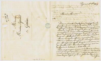 2 vues  - Jomini, F[rançoi]s (lieutenant-colonel, frère du général). Lettre autographe signée à Jean-Gabriel Eynard.- Payerne, 1er octobre 1829 (ouvre la visionneuse)