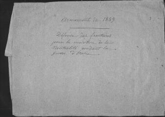 1 vue Chemise en papier entourant les documents suivants du portefeuille, avec inscription de la main de Dufour