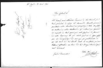 1 vue  - Céard, [Robert]. Lettre autographe signée à Guillaume Henri Dufour.- Genève, 21 avril 1844 (ouvre la visionneuse)
