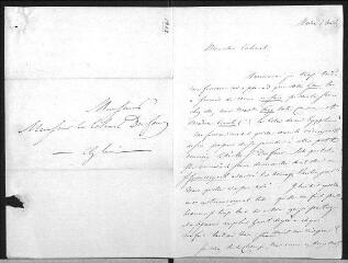 2 vues  - Pictet de Sergy, J[ules]. Lettre autographe signée à Guillaume Henri Dufour.- Sans lieu, 1er avril 1842 (ouvre la visionneuse)