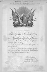 1 vue Nomination de Dufour en qualité de lieutenant-colonel du génie dans les Milices de la République et Canton de Genève, signé par le secrétaire d'Etat [François-Marc] De Roches, 31 mai 1818, avec sceau sous papier