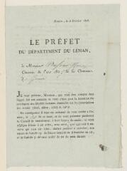 4 vues Appel à la conscription adressé à Dufour par le Préfet du Département du Léman, signé Barante. Imprimé avec ajout manuscrit, Genève, 6 octobre 1808, 2 f.