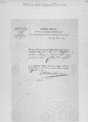 1 vue  - Certificat d\'admission comme officier à l\'Ordre royal de la Légion d\'honneur, Paris, 17 janvier 1832, signé par le Duc de Trévise, sur papier à en-tête de la Grande Chancellerie (ouvre la visionneuse)