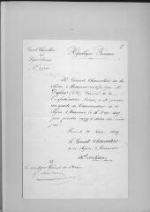 2 vues  - Certificat du Grand Chancelier de la Légion d\'honneur, Gabriel Molitor, nommant Dufour au grade de Commandeur, Paris, 21 mars 1849 (ouvre la visionneuse)