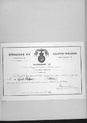 2 vues  - Brevet de la médaille de Sainte-Hélène, 24 novembre 1857, signé par le Duc de Plaisance (ouvre la visionneuse)
