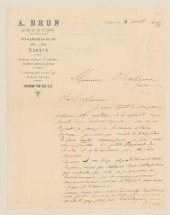 2 vues Brun, A., pharmacien. Lettre autographe signée à Hippolyte-Jean Gosse. - Genève, 16 avril 1894