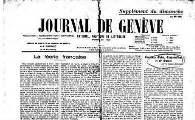 12 vues  - \'Chansons d\'hier, d\'aujourd\'hui et de demain\'. 3 exemplaires (2 x 4 feuillets dactylographiés et non autographes, 1 feuillet imprimé dans le \'Journal de Genève\', 13-14 juillet 1941). \'Conférence\'. \'Article \' 1941. \'Radio-Lausanne\' 1941 (ouvre la visionneuse)