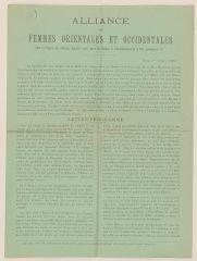 4 vues  - \'Alliance des femmes orientales et occidentales\'. Imprimé.- Paris, 1er octobre 1899 (ouvre la visionneuse)