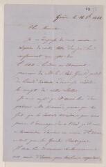 4 vues  - Lenoir, D., trésorier de la salle de la Réformation. Lettre autographe signée au pasteur Jean-Henri Merle d\'Aubigné. - Genève, 16 octobre 1866 (ouvre la visionneuse)