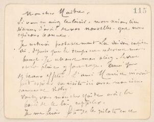 2 vues  - Moteley, Georges. Lettre autographe signée à Jules Lefebvre. - Clécy, 14 septembre 1906 (ouvre la visionneuse)