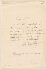 2 vues  - Octobre, A[imé]. Lettre autographe signée à Jules Lefebvre. - Vouvray, 24 octobre 1906 (ouvre la visionneuse)