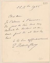 2 vues  - Robert-Fleury, T[ony]. Lettre autographe signée à Jules Lefebvre. - Sans lieu, 26 décembre 1905 (ouvre la visionneuse)