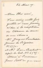 6 vues  - Roybet, F[erdinand]. Lettre autographe signée à Jules Lefebvre. - Sans lieu, 24 mars 1905 (ouvre la visionneuse)