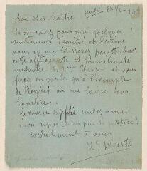 2 vues  - Weerts, J[ean] J[oseph]. Lettre autographe signée à Jules Lefebvre. - Paris, [21 juin 1900] (ouvre la visionneuse)
