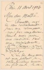 8 vues  - Dorchain, Auguste. 2 lettres autographes signées à Jules Lefebvre. - Paris, 11 avril et 3 juin 1904 (ouvre la visionneuse)