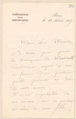 4 vues  - Dubois, Emile, général. Lettre autographe signée à Jules Lefebvre. - Paris, Présidence de la République, 19 mars 1905 (ouvre la visionneuse)