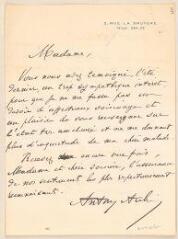 2 vues Aubin, Antony. Lettre autographe signée à Madame Jules Lefebvre. - Paris, sans date