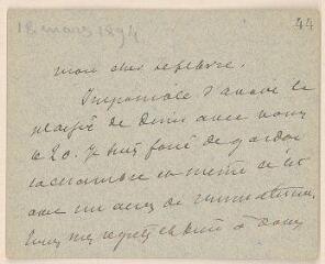 2 vues  - Dumas f[ils], A[lexandre]. Lettre autographe signée à Jules Lefebvre. - Sans lieu, [18 mars 1894] (ouvre la visionneuse)