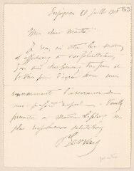 4 vues  - Gervais, P. Lettre autographe signée à Jules Lefebvre. - Perpignan, 21 juillet 1908 et lettre autographe signée à Madame. - Perpignan, 16 mars 1909 (ouvre la visionneuse)