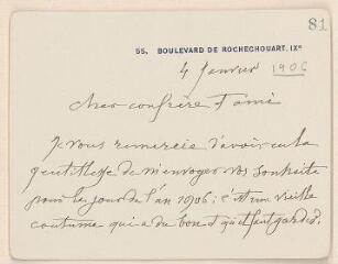 6 vues  - Hebert, [Ernest]. 3 lettres autographes signées à Jules Lefebvre. - Paris, 4 janvier 1906 - 17 mai 1907 (ouvre la visionneuse)