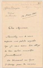 4 vues  - Homberg, Octave. Lettre autographe signée à Jules Lefebvre. - Paris, 14 mars 1905 (ouvre la visionneuse)