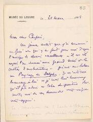 4 vues  - Homolle, Th[éophile]. 1 lettre et 1 carte de visite autographes signées \'TH\' à Jules Lefebvre. - Paris, 21 mars 1905 et sans date (ouvre la visionneuse)