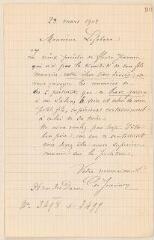 2 vues  - Jeannin, G. Lettre autographe signée à Jules Lefebvre. - [Paris], 23 mars 1902 (ouvre la visionneuse)