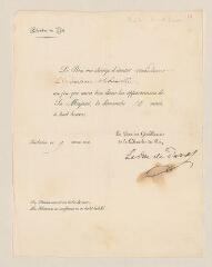 2 vues  - Duras, Duc Amédée de. Invitation imprimée signée (de la part de Charles X) à la comtesse Sobanska. - Tuilerie, 9 mars 1830 (ouvre la visionneuse)