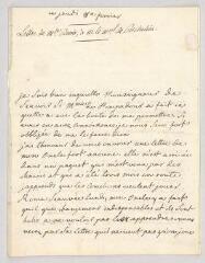 8 vues Denis, Marie-Louise Mignot, Mme. Lettre autographe signée à Louis-François-Armand de Vignerot du Plessis, duc de Richelieu.- s.l., 8 février [1753]