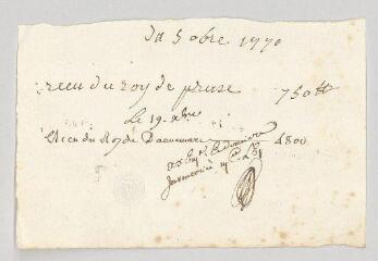 6 vues  - Alembert, Jean Le Rond d\'. Lettre autographe signée à Guillaume-Claude Laleu.- [Paris], 11 septembre 1770 (ouvre la visionneuse)