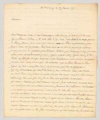 4 vues Villeneuve. Lettre autographe signée à Charles-Nicolas-Joseph-Justin Favart.- Strasbourg, 12 janvier 1775