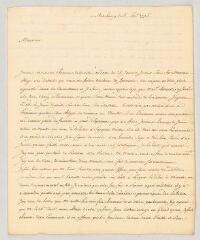 4 vues  - Villeneuve. Lettre autographe signée à Charles-Nicolas-Joseph-Justin Favart.- Strasbourg, 4 février 1775 (ouvre la visionneuse)