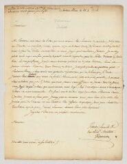 4 vues Villeneuve. Lettre autographe signée à Charles-Nicolas-Joseph-Justin Favart.- Fontainebleau, 21 août 1774