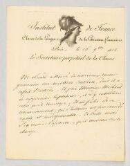 4 vues  - Suard, Jean-Baptiste-Antoine. Lettre autographe à [Joseph-François ou Louis-Gabriel] Michaud.- Paris, 16 novembre 1812 (ouvre la visionneuse)