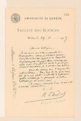 6 vues Chodat, Robert. 3 lettres autographes signées à Amé Pictet. - Genève et sans lieu, 29 octobre 1907 - 27 juin 1922