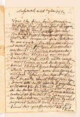 4 vues Marianne-Françoise de Luze, née Warney. Lettre autographe signée à Jean-Jacques Rousseau.- 26 septembre 1762.
