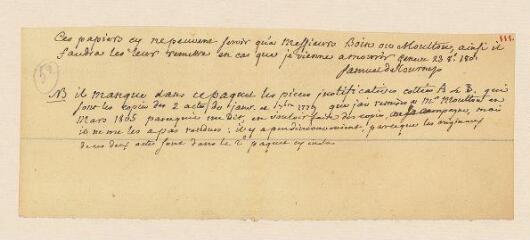 2 vues Tournes, Samuel de. Note sur les pièces qui suivent.- 23 octobre 1801 - 1807.