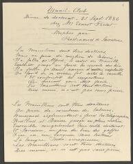 4 vues  - Copie d\'un poème de Ferdinand de Saussure prononcé au \'Manil-Club\', dîner de doctorat, le 21 septembre 1886 chez Ernest Pictet (ouvre la visionneuse)